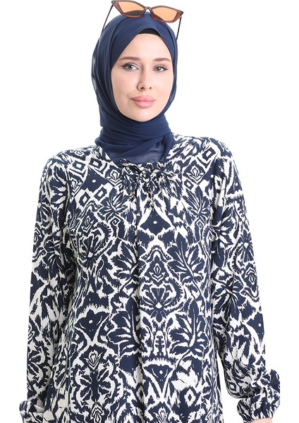 Viskon Kare Yaka Elbise 994585C-03 Lacivert fırsatları
