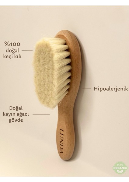 %100 Doğal Keçi Kılı Bebek Fırçası & Ahşap Tarak & Anı Kartı & Kese Hediyeli 4'lü Set