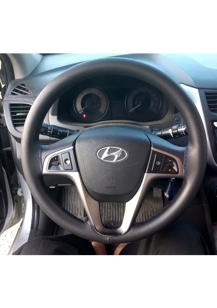 Dikişli Direksiyon Kılıfı Siyah Deri Siyah Dikişli Hyundai Accent Blue Için