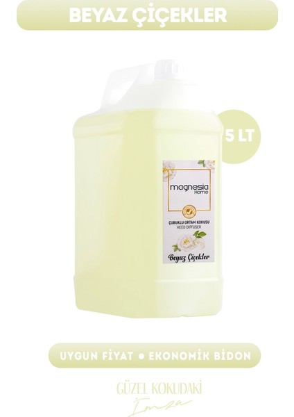 Magnesia Beyaz Çiçekler Çubuklu Oda Kokusu 5lt. Ekonomik Bidon