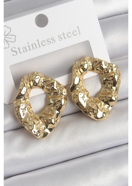 316 Çelik Gold Renk Işlemeli Halka Model Kadın Küpe