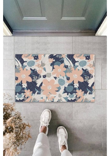 Dekoratif Dijital Soft Büyük Çiçekler Pudra Kapı Paspası Dış Mekan Paspas K-3108