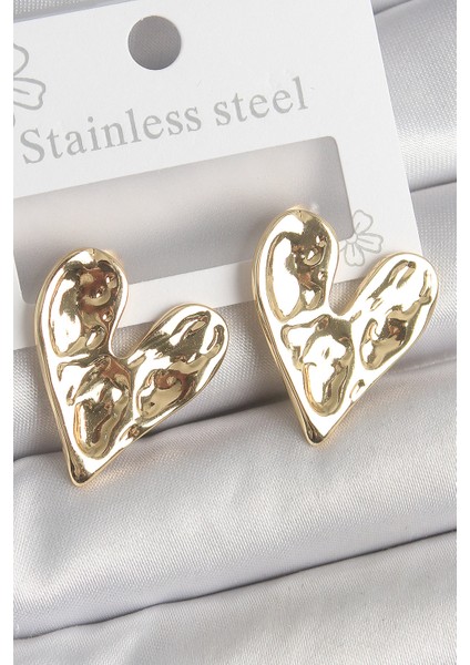 316 Çelik Gold Renk Işlemeli Kalp Model Kadın Küpe