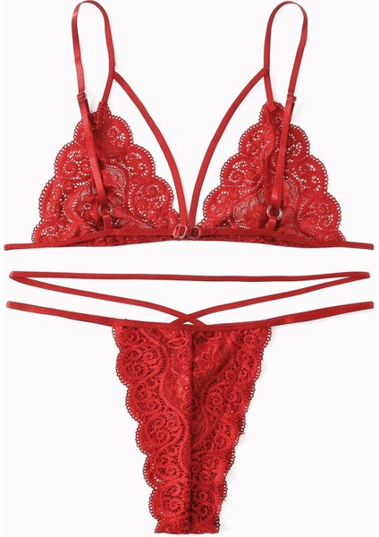 Kadın Kırmızı Dantel Sütyen Külot Takımı