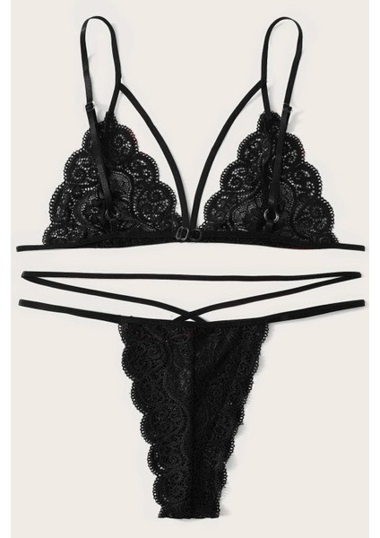 Kadın Siyah Dantel Sütyen Külot Takımı