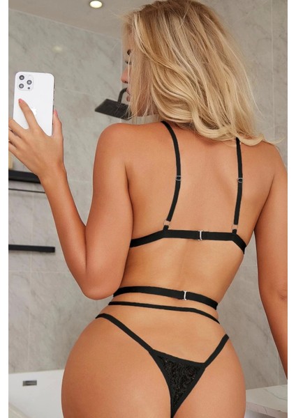 Kadın Siyah Beli Lastik Detaylı Özel Şık Sütyen Takımı fırsatları