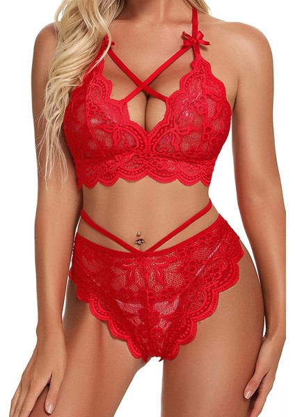 Kırmızı Çapraz Ip Detaylı Şık Sütyen Külot Takım fiyatları