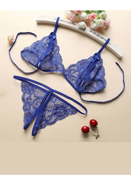 Kadın Mavi Dantelli Sütyen Külot Takımı