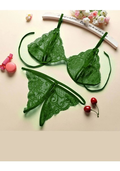 Kadın Yeşil Dantelli Sütyen Külot Takımı