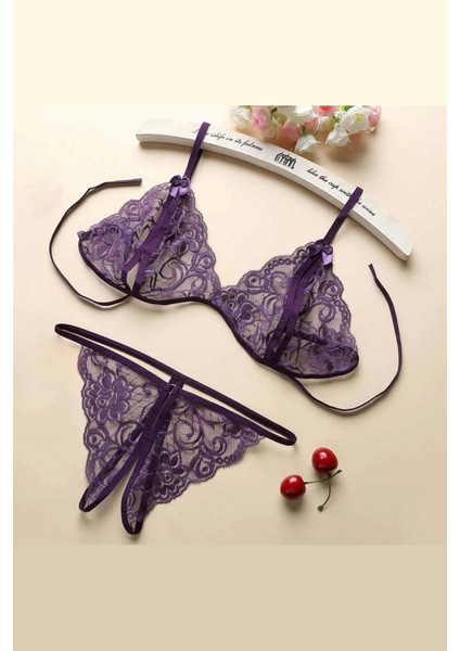 Kadın Mor Dantelli Sütyen Külot Takımı