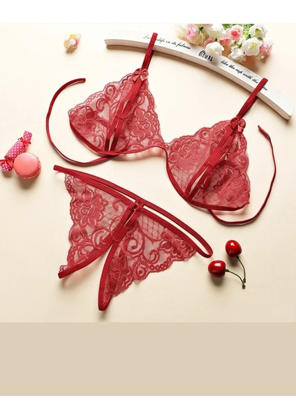 Kadın Bordo Dantelli Sütyen Külot Takımı