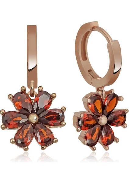 Gümüş Kırmızı Çiçek Bayan Küpe