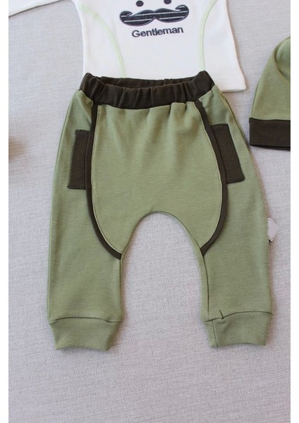 3-6 6-9 9-12 Ay Gentleman Erkek Nakışlı Şapkalı Uzun Kollu Sweat 3lü Erkek Bebek Takımı Yeşil modelleri