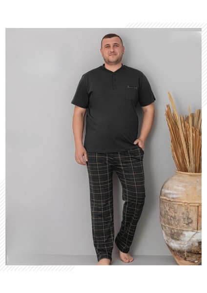 Erkek Battal Düğme Yaka Penye Kısa Kol Pijama Takımı 6730/4 - 1 Adet