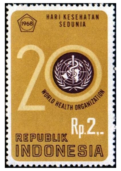 Endonezya Dünya Sağlık Örgütü 20. Yıl Hatıra Pul 1968 Mnh Damgasız.