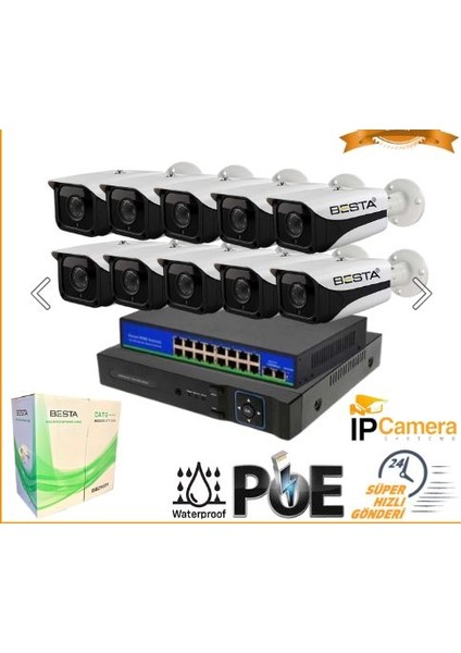 5 Mp 1440P 10 Dış Mekan Kameralı Ip Poe Güvenlik Seti