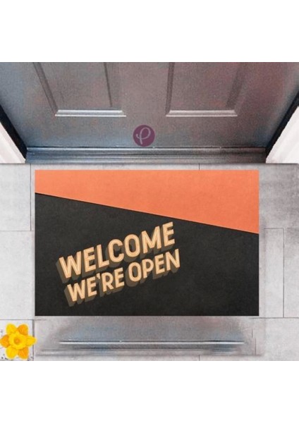 Kapı Önü Paspası Dekoratif Dijital Baskı Welcome We're Open P-2337