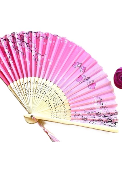 Yelpaze Pembe Beyaz Bambu Kumaş modelleri