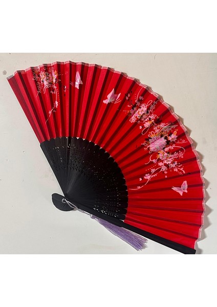 Yelpaze Kırmızı Bambu Kumaş A554