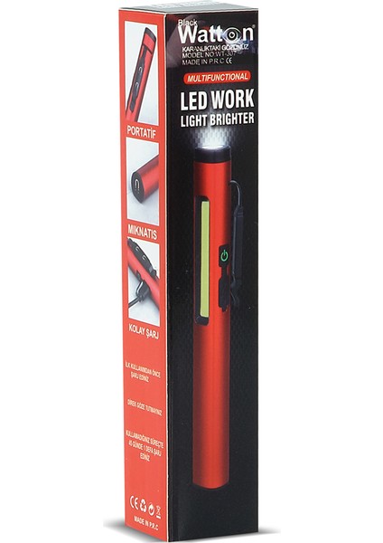 Şarjlı Mıknatıslı Çalışma Lambası Cep Feneri WT-307-S.GLPZR