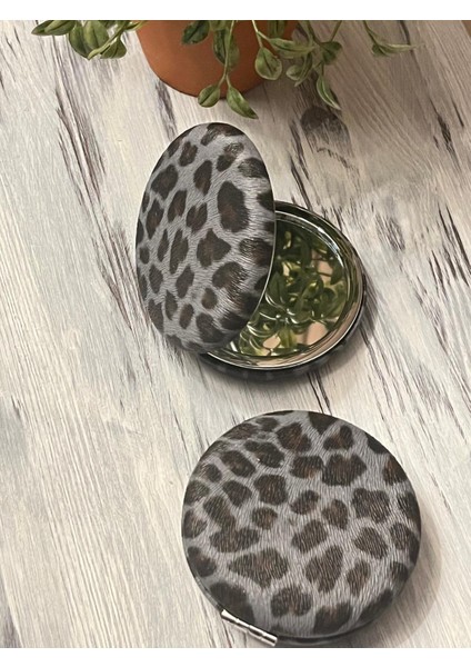 Leopar Desenli El Aynası, Cep, Çanta, Makyaj Aynası