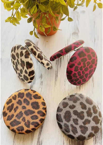 Leopar Desenli El Aynası, Cep, Çanta, Makyaj Aynası