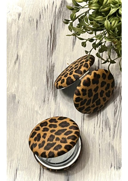 Leopar Desenli El Aynası, Cep, Çanta, Makyaj Aynası