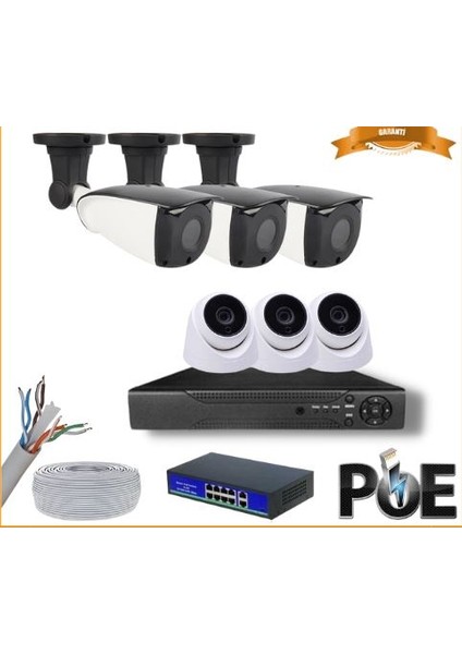 5 Mp 3 Iç Mekan 3 Dış Mekan Kameralı Ip Poe Güvenlik Seti