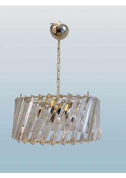 Kristal Çapraz Taşlı Gold Yuvarlak Üçlü Avize 3 x E-27 Duylu