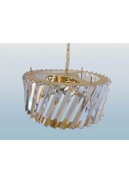 Kristal Çapraz Taşlı Gold Yuvarlak Üçlü Avize 3 x E-27 Duylu