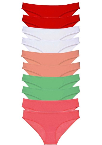 10 Adet Süper Eko Set Likralı Kadın Slip Külot Kırmızı Beyaz Pudra Yeşil Fuşya