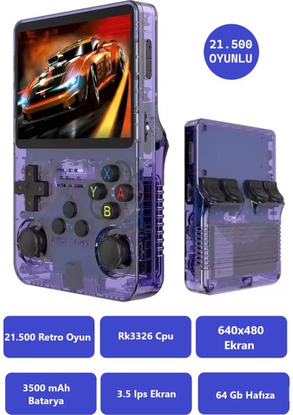 R36S Ips EKRAN/21.500 OYUN/3.500MAH/64GB Hafıza/3.5 Inç Ekran/retro Atari Gampad Oyun Konsolu