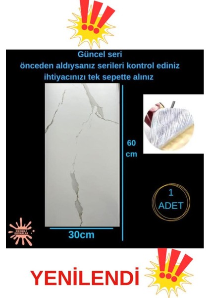 Shiny 60CMX30 cm 1 Adet Parlak Beyaz Mermer Desenli Yapışkanlı Duvar Paneli Kağıdı Banyo Wc Döşeme