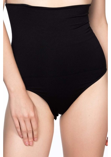 Siyah Double Yüksek Bel Çıtçıtlı Slip Korse