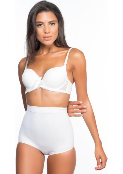 Beyaz Yüksek Bel Masajlı Slip Korse