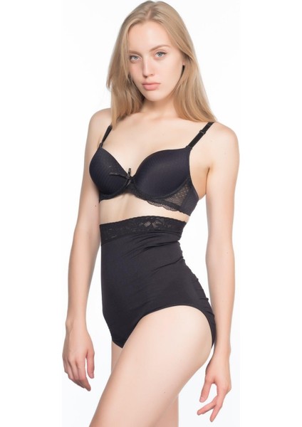Siyah Dantelli Yüksek Bel Slip Korse