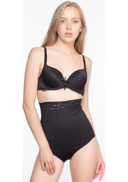 Siyah Dantelli Yüksek Bel Slip Korse