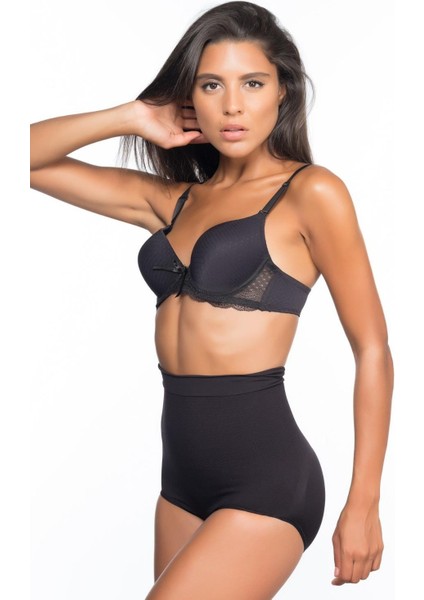 Siyah Yüksek Bel Masajlı Slip Korse