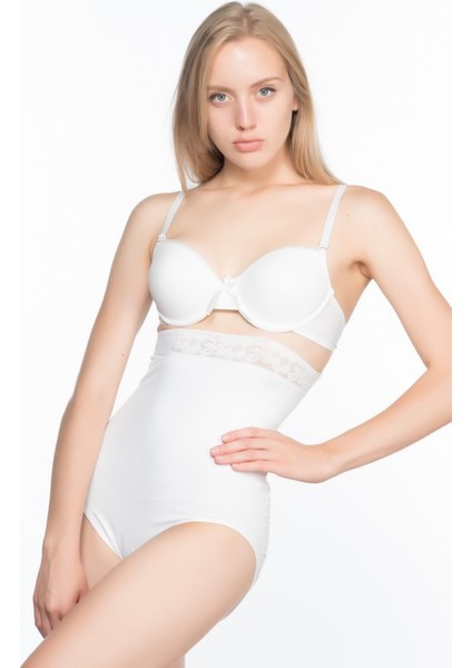 Beyaz Dantelli Yüksek Bel Slip Korse