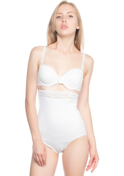 Beyaz Dantelli Yüksek Bel Slip Korse