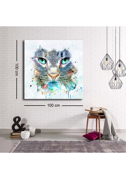 - Dekoratif Baskı Illüstrasyon Cat Face Kare Kanvas Tablo
