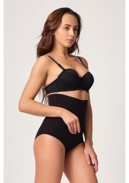 Siyah Lazer Yüksek Bel Kesim Slip Korse