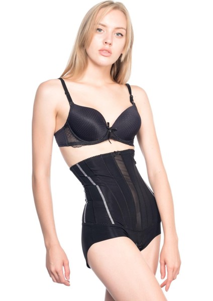 Siyah Yüksek Bel Tül Slip Lazer Korse