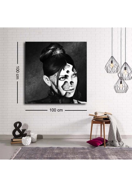 - Dekoratif Baskı Illüstrasyon Vlack White Woman Face Kanvas Tablo