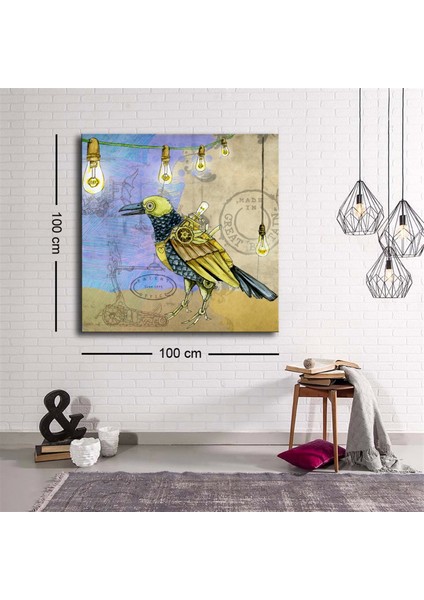 - Dekoratif Baskı Illüstrasyon Kuş Kare Kanvas Tablo