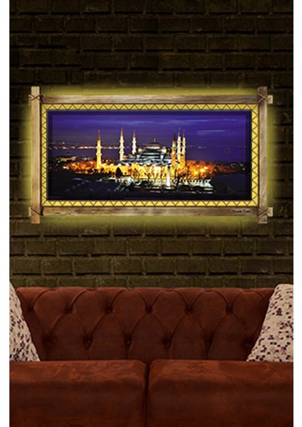 - Camii LED Işıklı Rustik Kanvas Tablo K