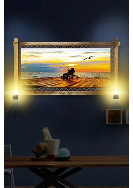 - Rustik Işıklı Balık Tutma Kanvas Rustik Tablo K fiyatları