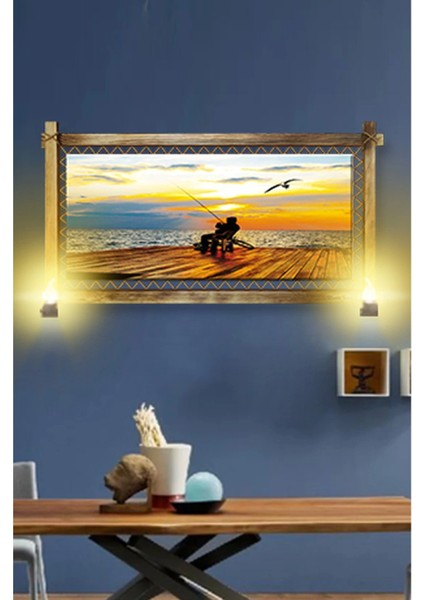 - Rustik Işıklı Balık Tutma Kanvas Rustik Tablo K modelleri