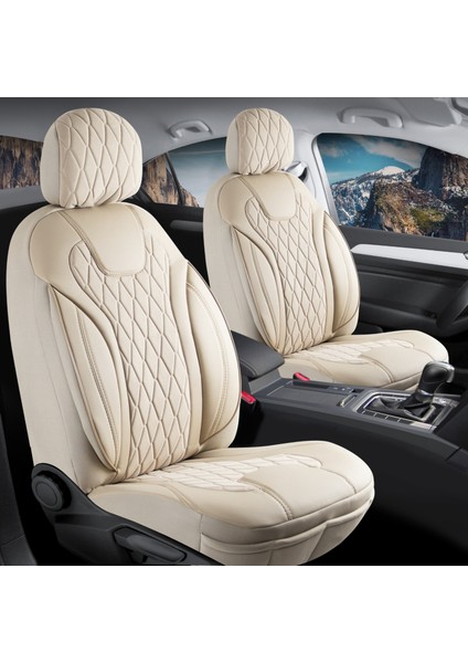 Kia Sorento Yeni Uyumlu Lüx Yarı Deri Oto Koltuk Kılıfı Ön Arka Takım Cyrstal Bej