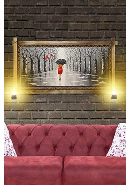 - Rustik Işıklı Şemsiyeli Kadın Kanvas Rustik Tablo K modelleri
